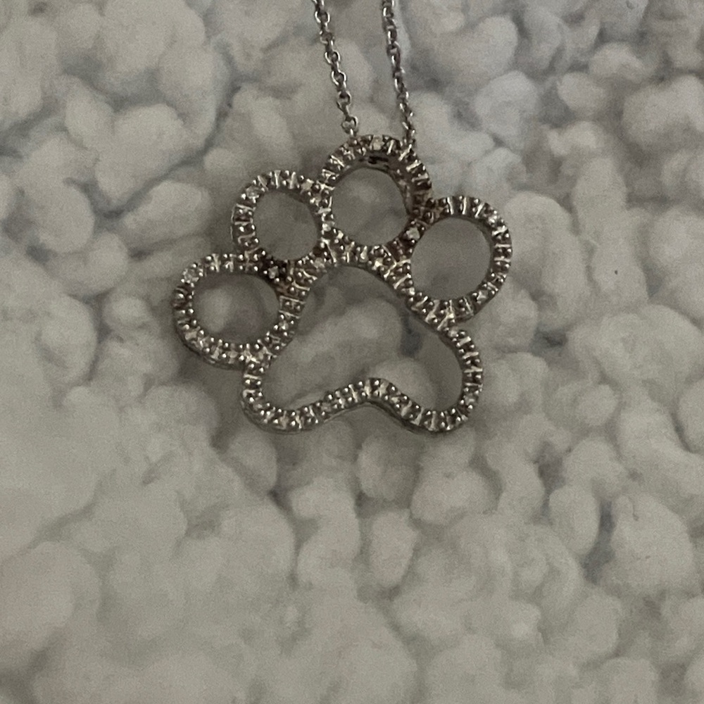 Sterling silver paw necklace encrusted with genuine diamonds by Affinity.